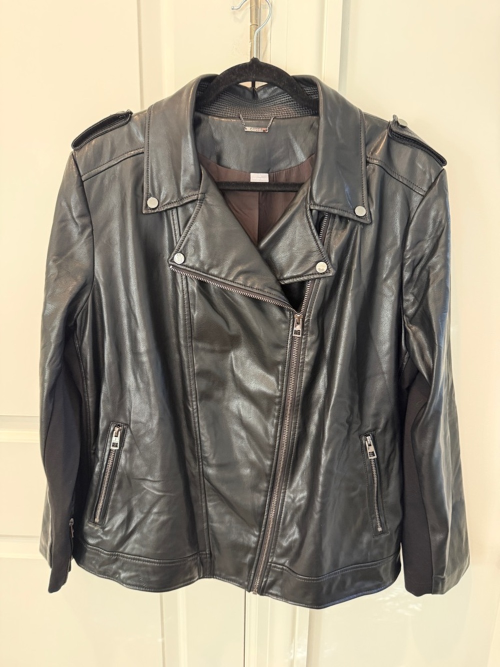 Chico's Black Faux Leather Asymmetrical Moto Jacket Size 4/20